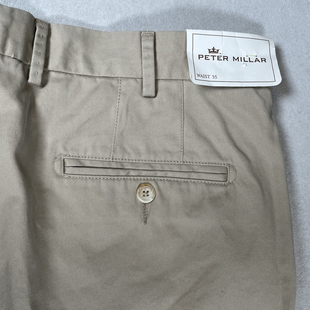 New Peter Millar Chino Pants Men's 35x36 Khaki‎ Raleigh Wash Twill Flat Front - Picture 5 of 10